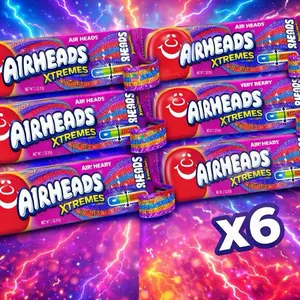 Airheads Xtremes Very Berry Sour Candy Belts 6 Pack 2oz
