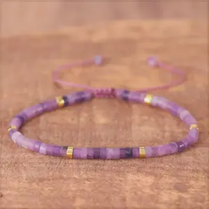 Natural Lepidolite Stone Dainty Bracelet Purple Crystal Gemstone Minimalist Bracelet Healing Spiritual Meditation Bracelet Anxiety Stress Relief
