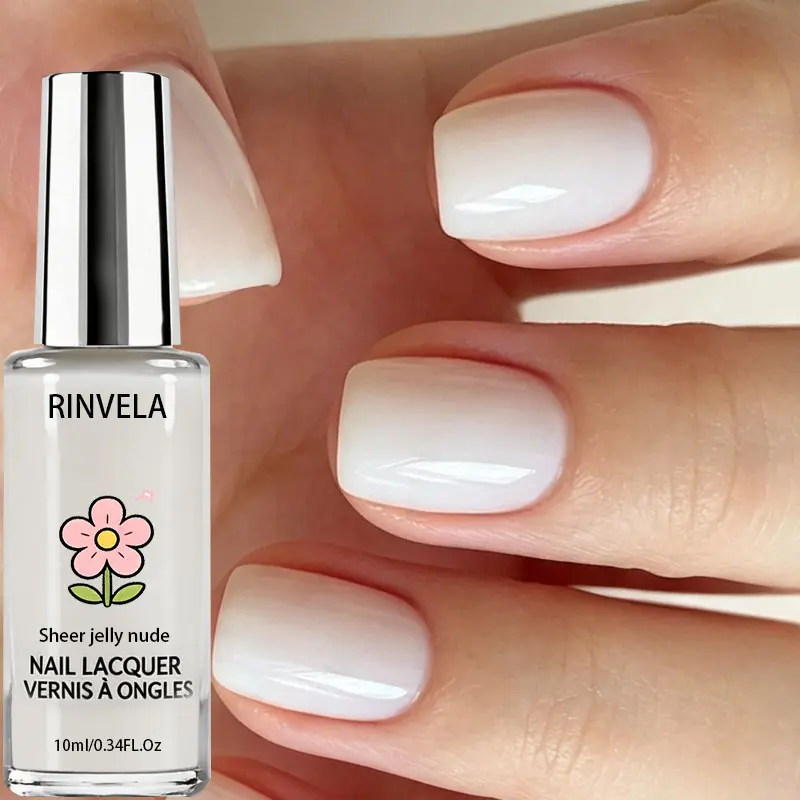 Creamy Jelly Nude Nail Polish, Glossy Milky Neutral Shade, Quick-Dry Formula for Casual Home Manicure