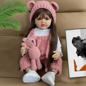 22 Inch Realistic Doll, 1 Set Long Hair Cute Doll with Bear Doll & Accessories, Newborn Baby Doll, Ideal Gift for Children
