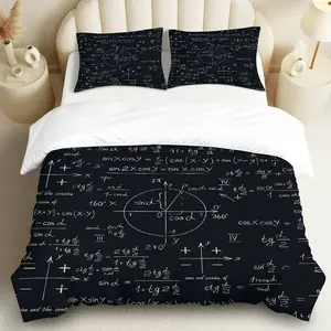 3PCS Duvet Cover Set, 1 Duvet+2 Pillowcases(Without filler), Mathematical Geometry Formula Equation Science theme, Holiday bedding set, Modern Educational Innovative Stylish Suitable for decoration Bedroom Dormitory Studio Study Room.