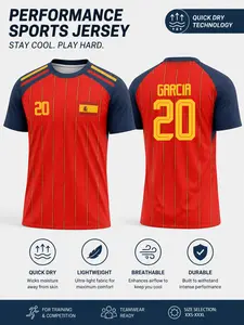 2026 Men's Short Sleeve Spanish Soccer Jersey, Moisture-Wicking Dry Football Shirt, Advanced Technical Knit Support Gear, Lightweight Breathable Training Top