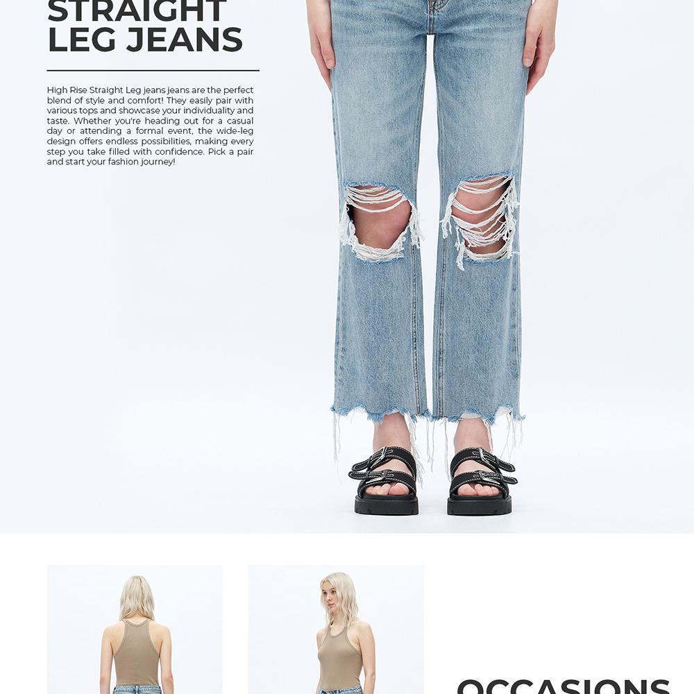Women's Super High Rise Destroyed Straight Rigid Leg Jeans Non-Stretch Distressed Denim Pants Size Comfortable Fashion FitStyle Bottoms Womenswear Fitted Streetwear Fabric  Basic Minimalist  Gift