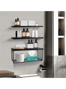 ATAIMASI Brown Bathroom Floating Shelves Over Toilet, 15.7in Farmhouse Rustic Wood Shelves, Wall Decor For Bathroom, Living Room,Bedroom And Kitchen Home Bathroom Decor Bathroom Organizer Summer