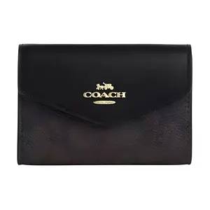 Coach Flap Card Case 10 Classic Horse-and-Carriage Logo Coated Canvas Wallet for Women, Black