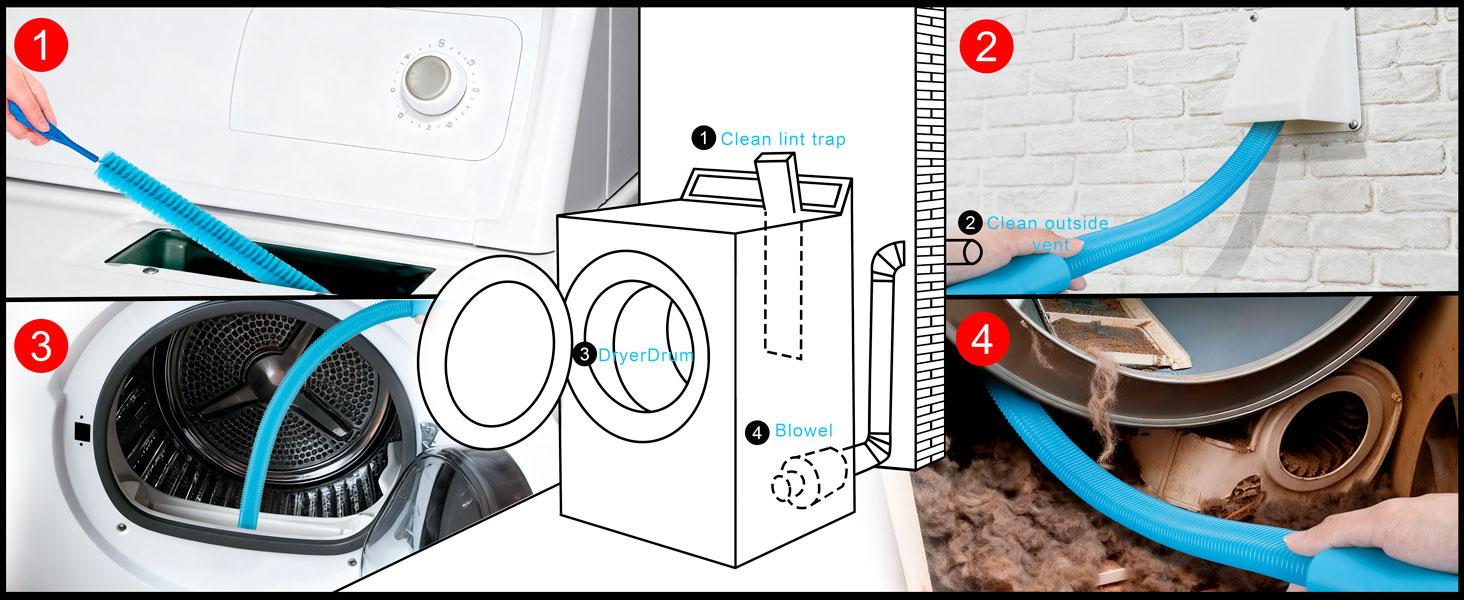 4 Pieces Dryer Vent Cleaner Kit‌ with‌Lint Brush‌ –‌Dryer Vent Brush‌,‌‌ for‌Lint Trap‌,‌Appliance Brush‌ &‌Dryer‌ Black