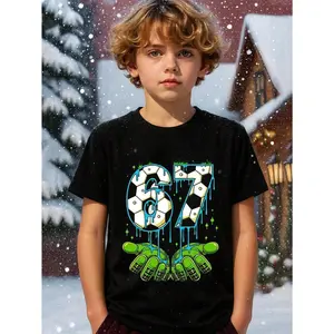 Little Boy 67 Emoji Gesture Robot Number Character Mecha Blue Lightning Fun Cotton Pattern T-Shirt Perfect for Thanksgiving and Christmas Boys Fall Toddler and Teen Clothing Gift
