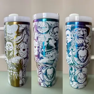 Horror Movie Character 40oz Tumbler, Horror Movie 40oz Tumbler, Halloween Insulated Cup, Cute Pink Ghostface 40oz Tumbler, Halloween Gift, Gift for your Health