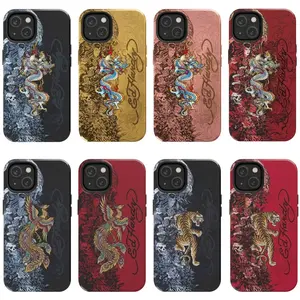 Pink Ed Hardy Skull Leopard Tattoo iPhone Case Aesthetic Y2k Trendy Tiger Ed Hardy Collage Phone Case for iPhone, Samsung phones, suitable for both men and women, Perfect Gift for Women Men.A gift for the fans