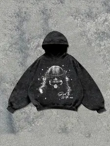 Men's Trendy Hooded Sweatshirt with Jesus Graphic Print, Casual Long Sleeve Fitted Design, Comfortable All-Season Wear