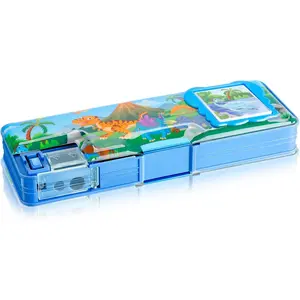 Multifunctional Pencil Box for Boys Dinosaur Pencil Case with Calculator and Sharpener Cool Cute Pencilcase School Supplies Essentials  to School  Birthday Present for  Tee