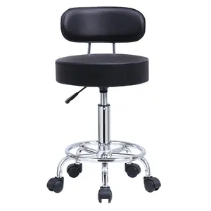 KKTONER Mid Back Desk Chair PU Leather Height Adjustable Swivel Stool Rolling Chair with Footrest Black