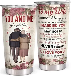 BNB Gifts for Wife from Husband - Wedding Anniversary, Birthday, Valentines Gift Ideas for Her - Romantic Love Presents - Coffee Drinking Cup with Lid - 20 Oz Stainless Steel Tumbler