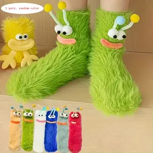 Unisex Monster Plush Socks, Cartoon Long Fuzzy Socks, Cute Warm Knee-High Floor Sleep Socks, Coral Velvet Home Winter Holiday Gifts