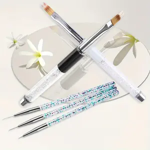 5PCS Silver Nail Ombre Brush Nail Art Painting Pen Brush UV Gel Polish Gradient Color Rhinestone Crystal Acrylic Nail Drawing Pen, Art Supplies