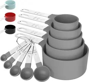 Measuring Cups & Spoons Set, Stackable Cups and Spoons, Nesting Measure Cups with Stainless Steel Handle, Kitchen Gadgets for Cooking & Baking (Gray)