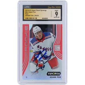 Adam Fox New York Rangers Autographed 2019-20 Upper Deck Synergy Red #84 CGC Fanatics Witnessed Authenticated 9/10 Rookie Card - Fanatics Authentic Certified