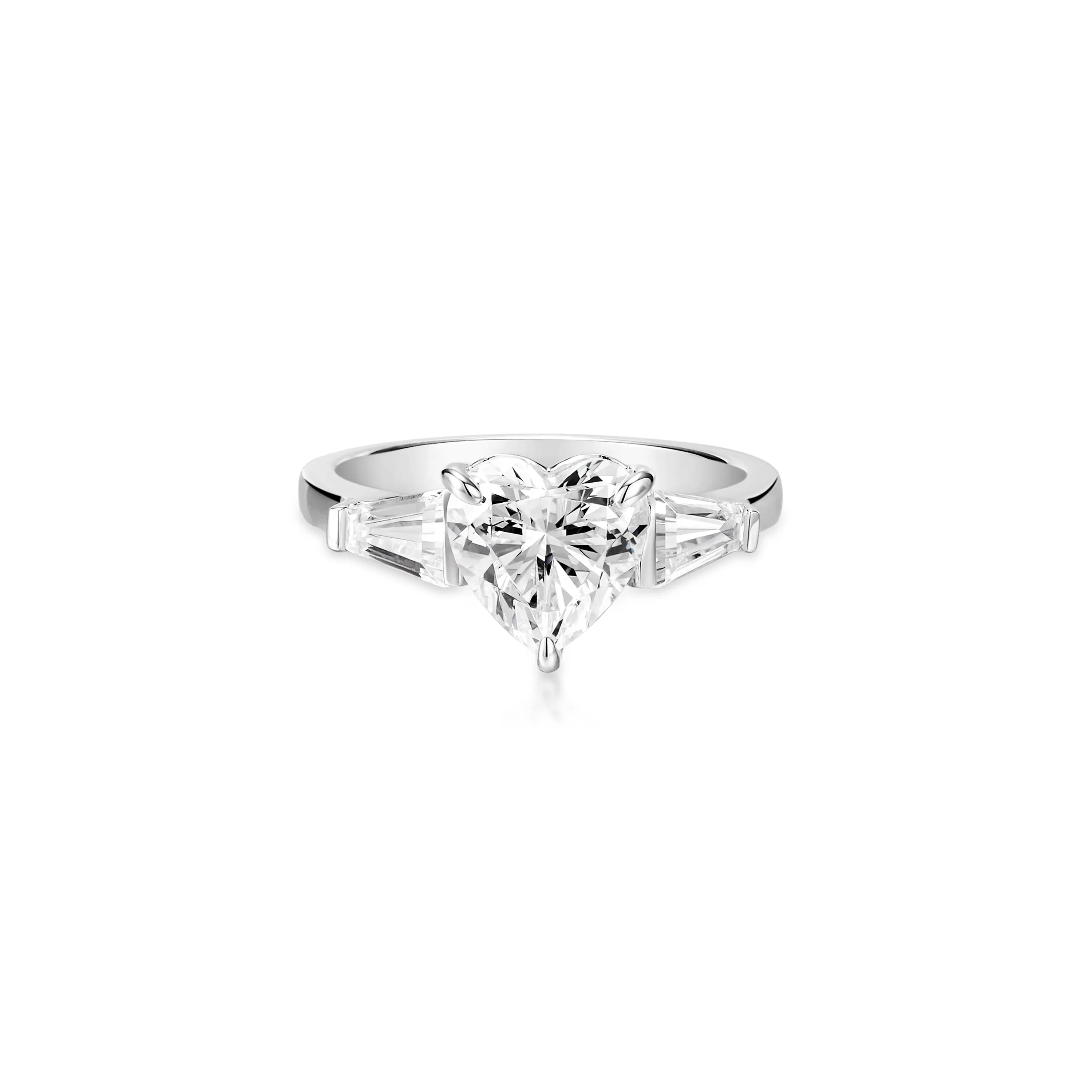 VAMERAY #6211 4 Carat Three-Prong Heart Cut Baguette Accent Ring