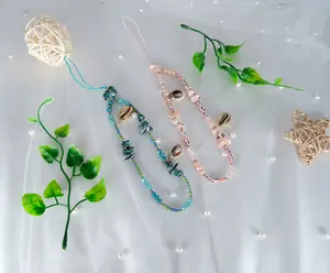 Handmade Shell Beaded Phone Charm Accessories Blue Boho Phone Charm Beaded Phone Strap Phone Charm Gift