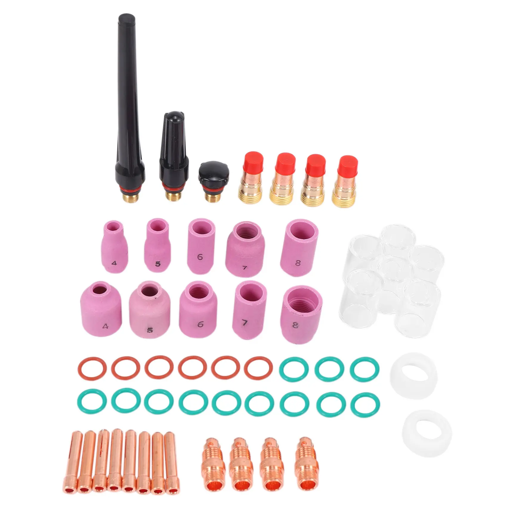 55PCS TIG Welding Torch Accessories Kit - Alumina Nozzle, Stubby Gas Lens, 10 Cup, Collets Body, Electrode Clip for TIG WP-17/18/26 Household Appliance Parts with 1.0mm 0.040 inch, 11.0mm x 7/16 inch, 10n22s, 17cb20-1.0 Welding Accessories, 1 X #4 13N08 A