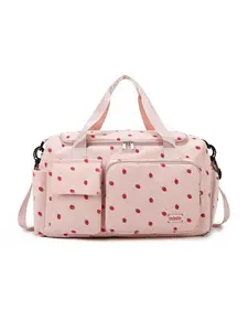 Strawberry Corduroy Handbag, Sweet Cute Style, Multi-Pocket Large Capacity, Crossbody Bag, Girl Short Trip Gym Commute Backpack