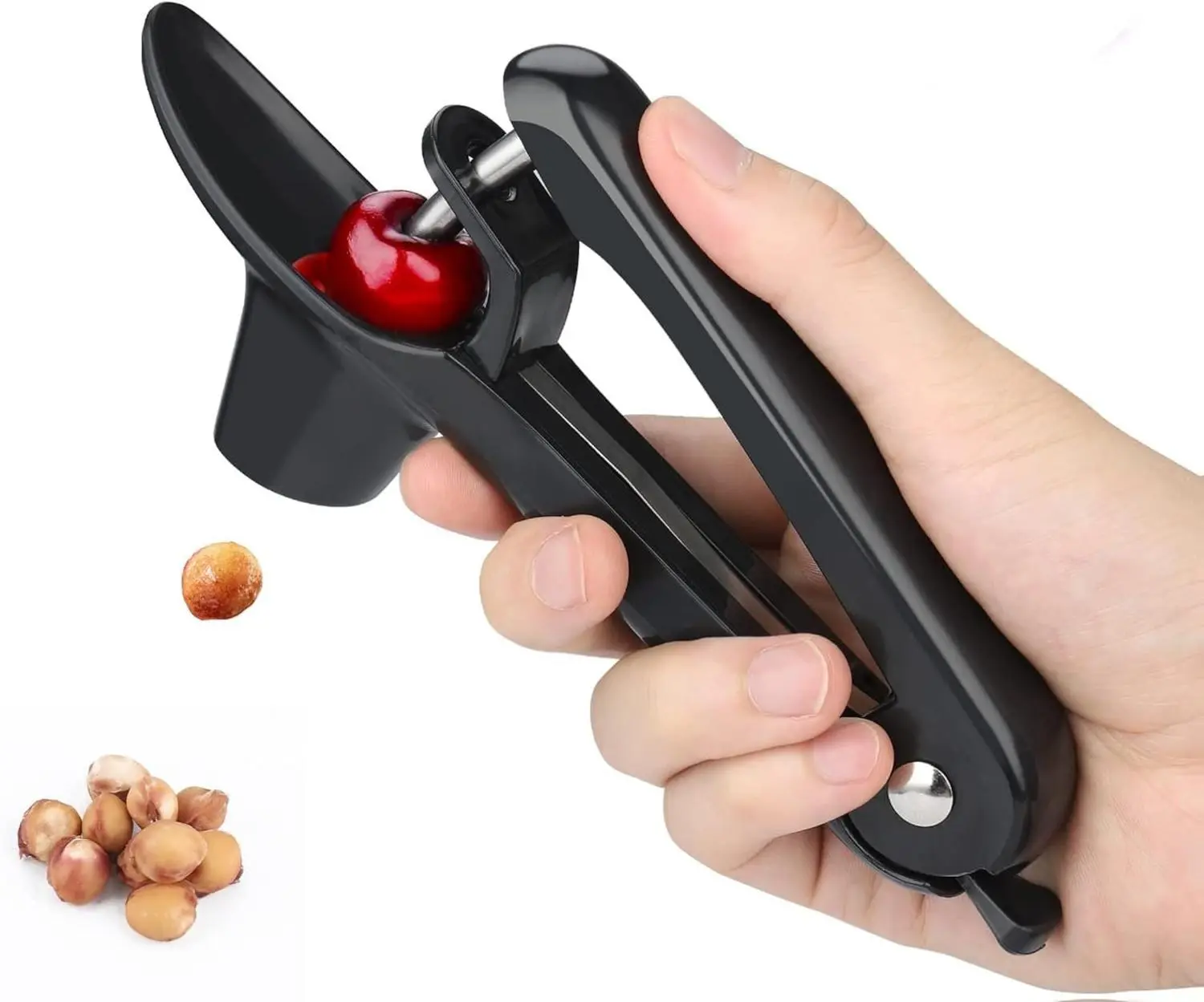 Cherry Pitter, Heavy-Duty Olive and Cherry Pitters Corer Tool with Space-Saving Lock Design, Multi-Function Cherries Stoner Seed Remover Tool for Making Cherry Jam (Black)