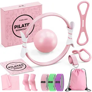 Pilates Ring Set for Women, Home Workout Pilates Equipment with Resistance Bands, 14'' Magic Circle, Mini Ball, Pilates Starter Kit for Strength, Toning and Flexibility, Workout Guide Included