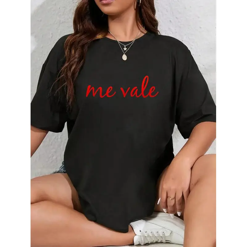 Women's 'Me Vale' Graphic T-Shirt, Casual Crew Neck Cotton-Blend Top with a Digital Print for Streetwear Outfits, Tshirt, Thanksgiving, Valentines Day, Classic Crew, Short Sleeves, 3Xl, Jeans, Skirt, Spandex, Solid, Round Neck, Fabric, Graphic Print, Even