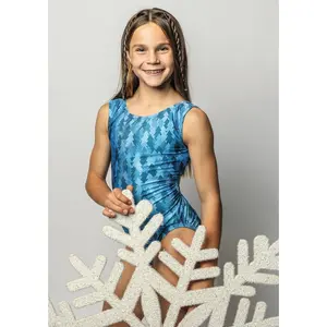 Blue Dreamy Christmas Tree Foxy's Leotard for Girls Gymnastics