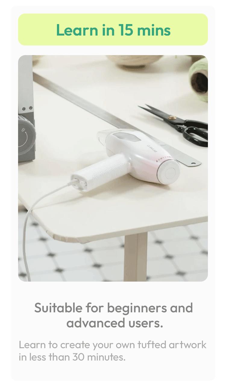 Clawlab H1 Tufting Kit — All in One Rug Tufting Machine, Beginner Kit, Starter Kit with 550g Ultra-Light Machine, Quiet Motor DIY Rug Tufting for Home Lightweight Electric Rug Beginner Machine for Starter, No-Nail Frame, Yarn & Cloth | DIY Home Decor