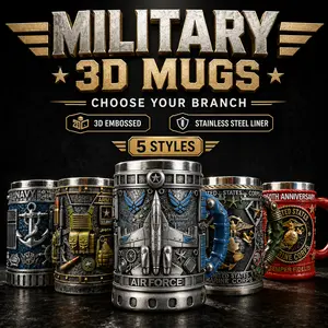 300ML Personalized Military 3D Beer Mug, Stainless Steel Lined Resin Coffee Cup, Veteran Gift for Men, Dad, Soldiers & Military Fans