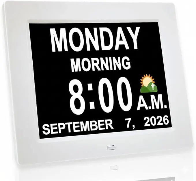8" Large Digital Calendar Day Clock large display Full day & date 12 alarms Auto-dimming IPS wide angle Easy for seniors to read  Large Digital Calendar Day Clock for Seniors