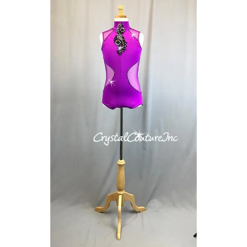 Vibrant Purple Sheer and Lycra Leotard - Swarovski Rhinestones