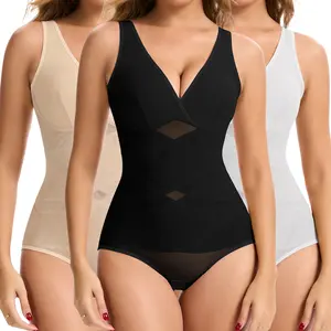Women's V Neck Sweetheart Neck Basic Minimalist Comfortable Shapewear Bodysuit, Tummy Control Shapewear Bodysuit Mesh Breathable Sleeveless Womenswear High Stretch Girdle Underwear