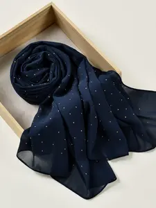 New Arrival Pearl Chiffon Embellished Long Scarf, Trendy Ethnic Headscarf Wrap for Women, Tignon Scarf, Fashionable Accessory