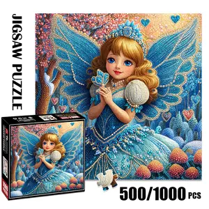 1pc 1000 piece adult puzzle 58x58cm Blue - winged Fairy with Ornate Dress and Heart - shaped Decorations 500 pieces paper jigsaw puzzle suitable for DIY creative games for adults and families, bi