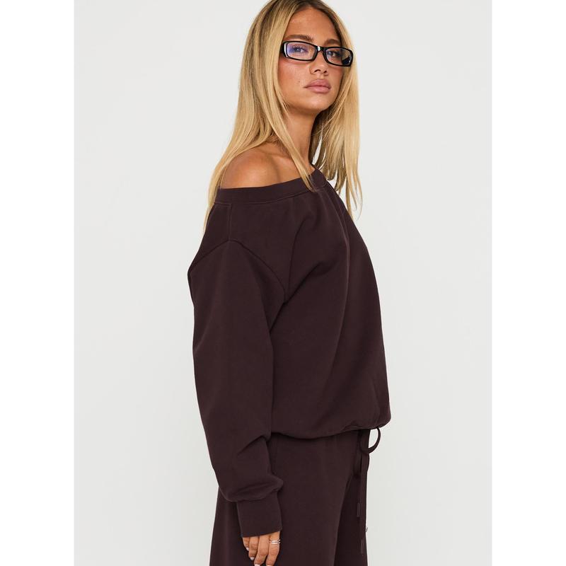 Wellness Off The Shoulder Jumper Brown
