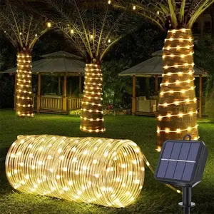 98FT Outdoor Solar Lights with Remote - 8 Modes Warm White Starry, Waterproof Leather Cord for Rural Yard Christmas
