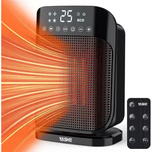 YASHE Space Heater, 1500W Portable Electric Heater for Indoor Use with Thermostat, 75° Oscillation, Digital Display, Remote Control, ECO Mode, Fast Ceramic Heating for Home, Office, Bedroom station