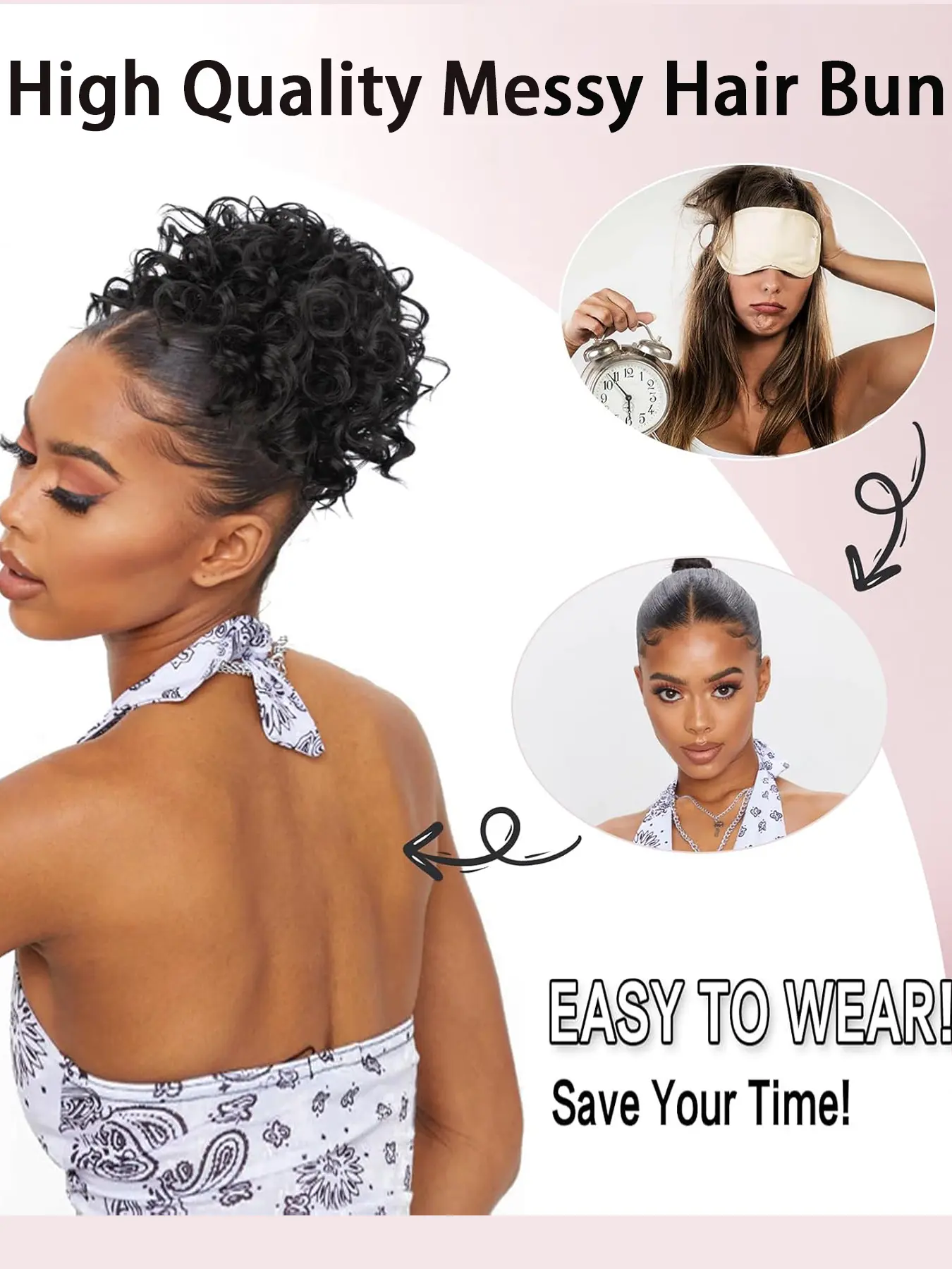 Natural Messy Bun Hair for Women, Synthetic Loose Wave Bun 