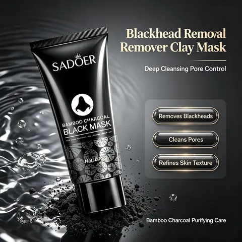 SADOER Bamboo Charcoal Deep Cleansing BlackHeads and Dirt Removal Black Mask Mud Gentle Smooth Facial