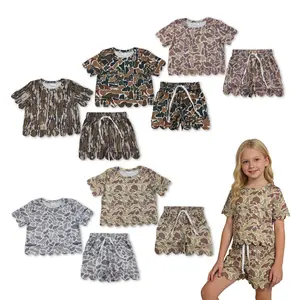 Toddler Girls' 2-Piece Comfy Cotton Camo Casual Fashion Set - Short-Sleeve Top, Scalloped Shorts Summer Outfits Set