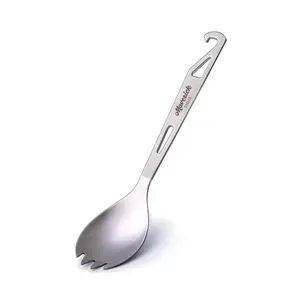 Maverick Cycles Titanium 3 in 1 Ti Spork, Spoon, Fork and Bottle Opener Combo, Camping Utensil Outdoor Hiking Backpacking Picnic, Small, Matte Silver