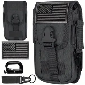 Smartphone Waist Pouch Smartphone Storage Case MOLLE System Accessory Pouch Waist Bag Holder/Belt Pouch Fits 4.7"-6.7" phones (with protective case) Features American flag patch, D-ring, and gear clip