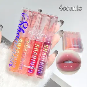 Set of Four Hydrating Jelly Lip Glosses Moisturizing Transparent Glass Lips Care Long-Lasting Shine Radiant Perfect for Daily Use Glossy