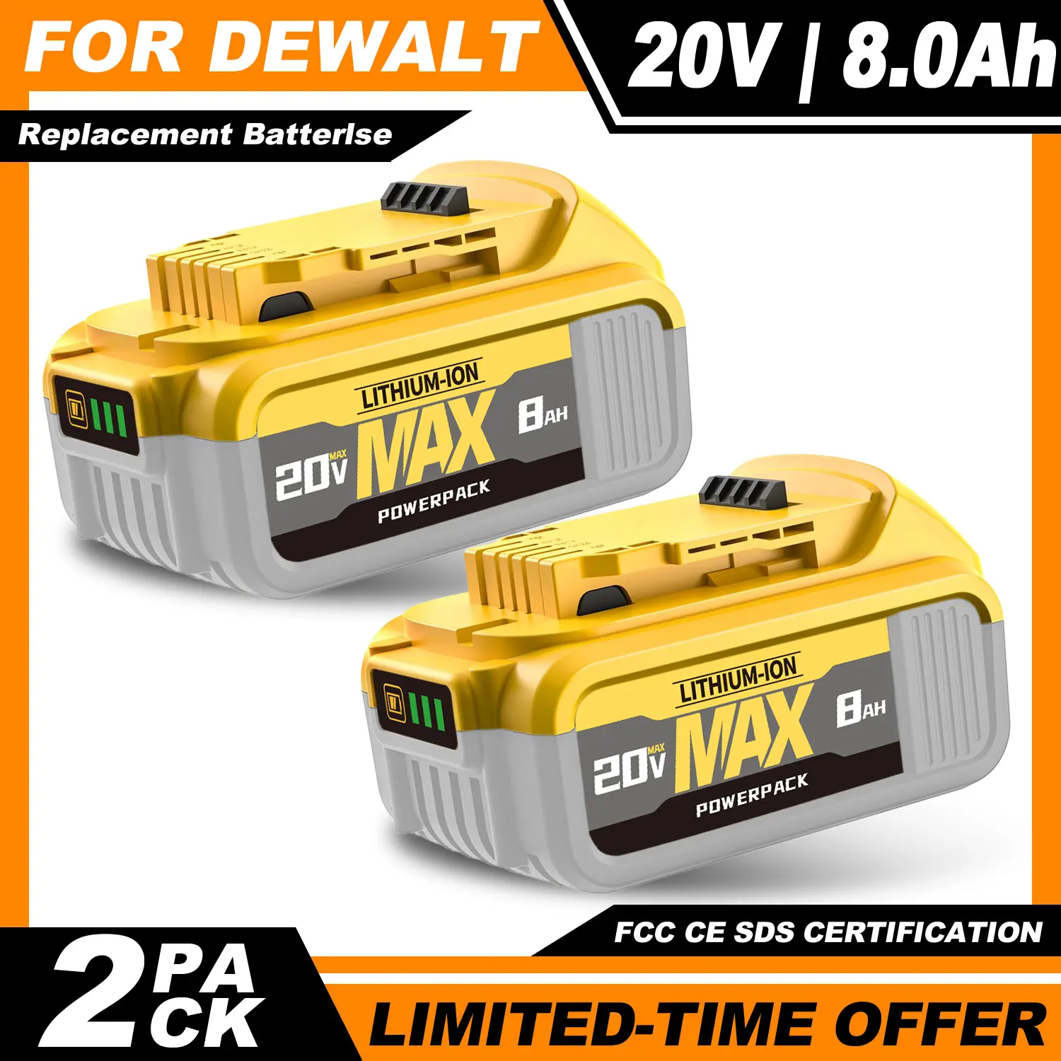 Apyraxel 8.0Ah Replacement for Dewalt 20V Max  Lithium Batteries Compatible withDewalt Battery DCB208 DCB200 DCB206DCB205 DCB204 Cordless Power Tools summervibes