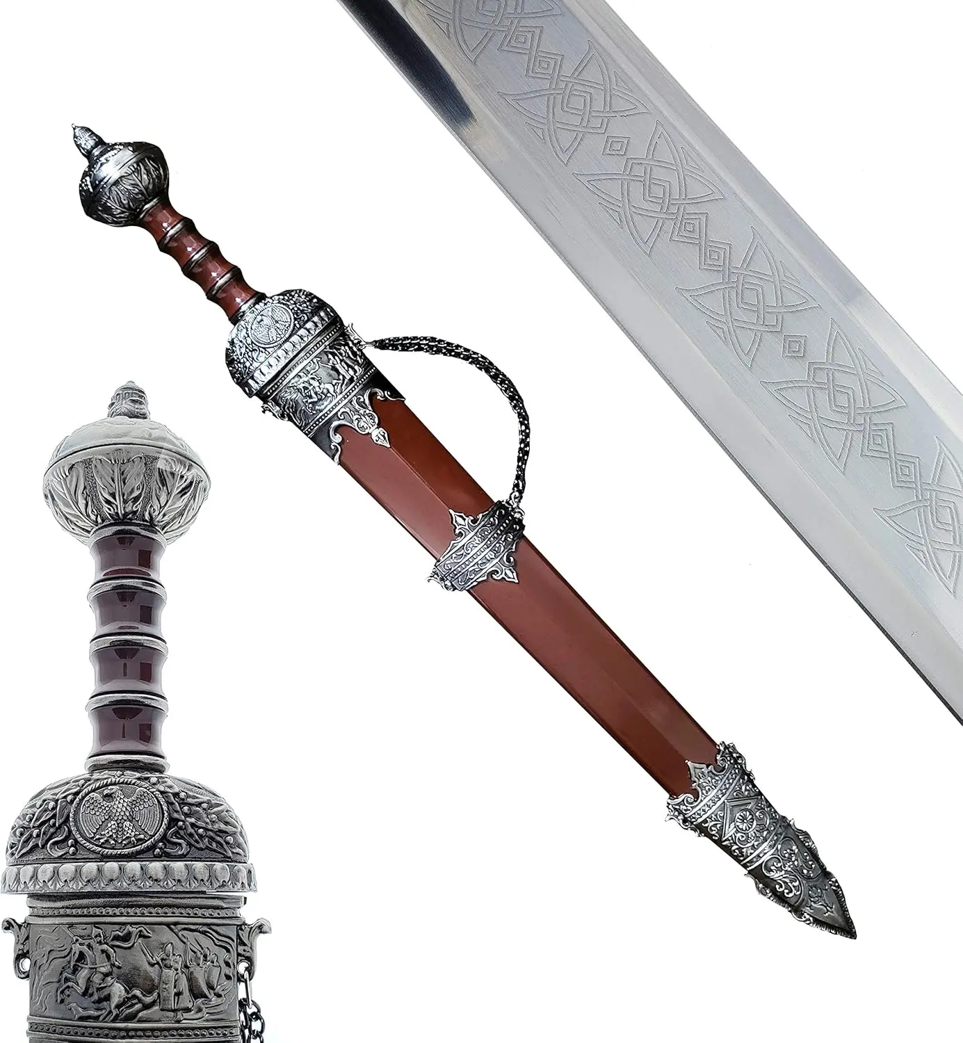 31in Julius Caesar Roman Gladius Sword Replica - Dull Blade Gladiator Prop with Scabbard, for Home Decor Collectibles, Cosplay Display