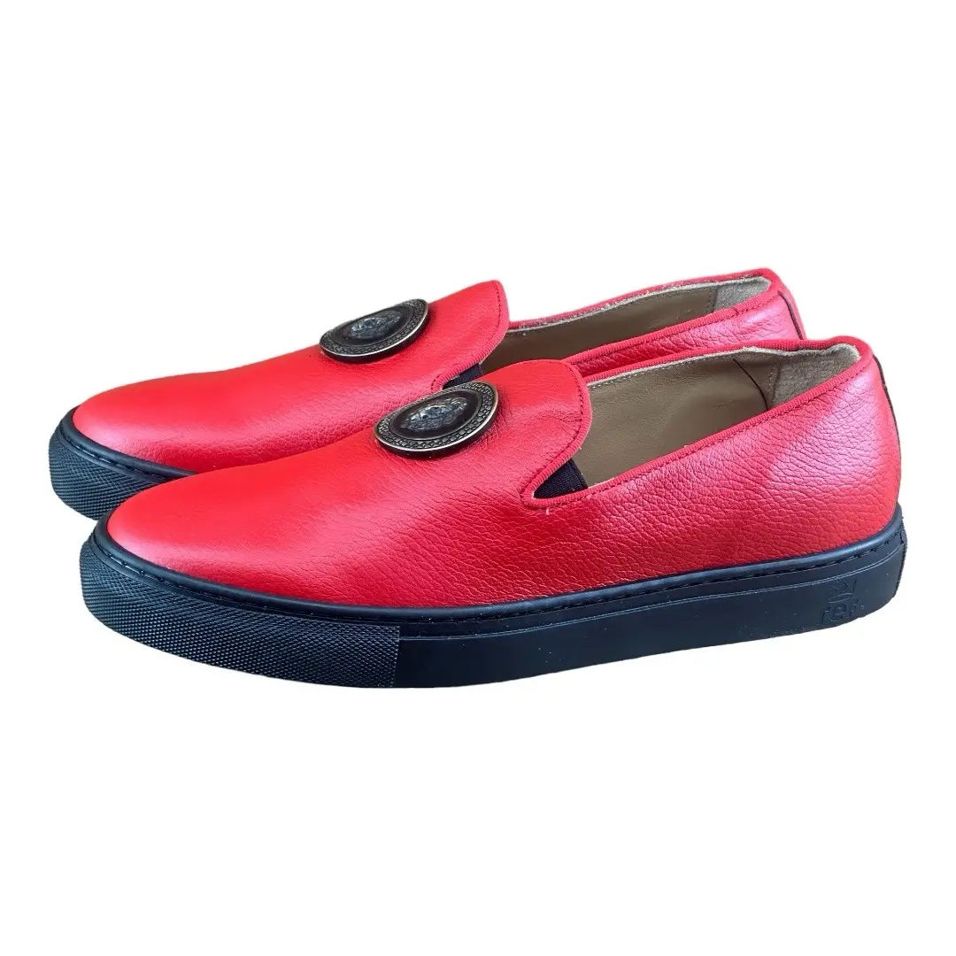 Re Ferdinando Sneaker shoes fashion Leather Medusa the lion Man slip on Red