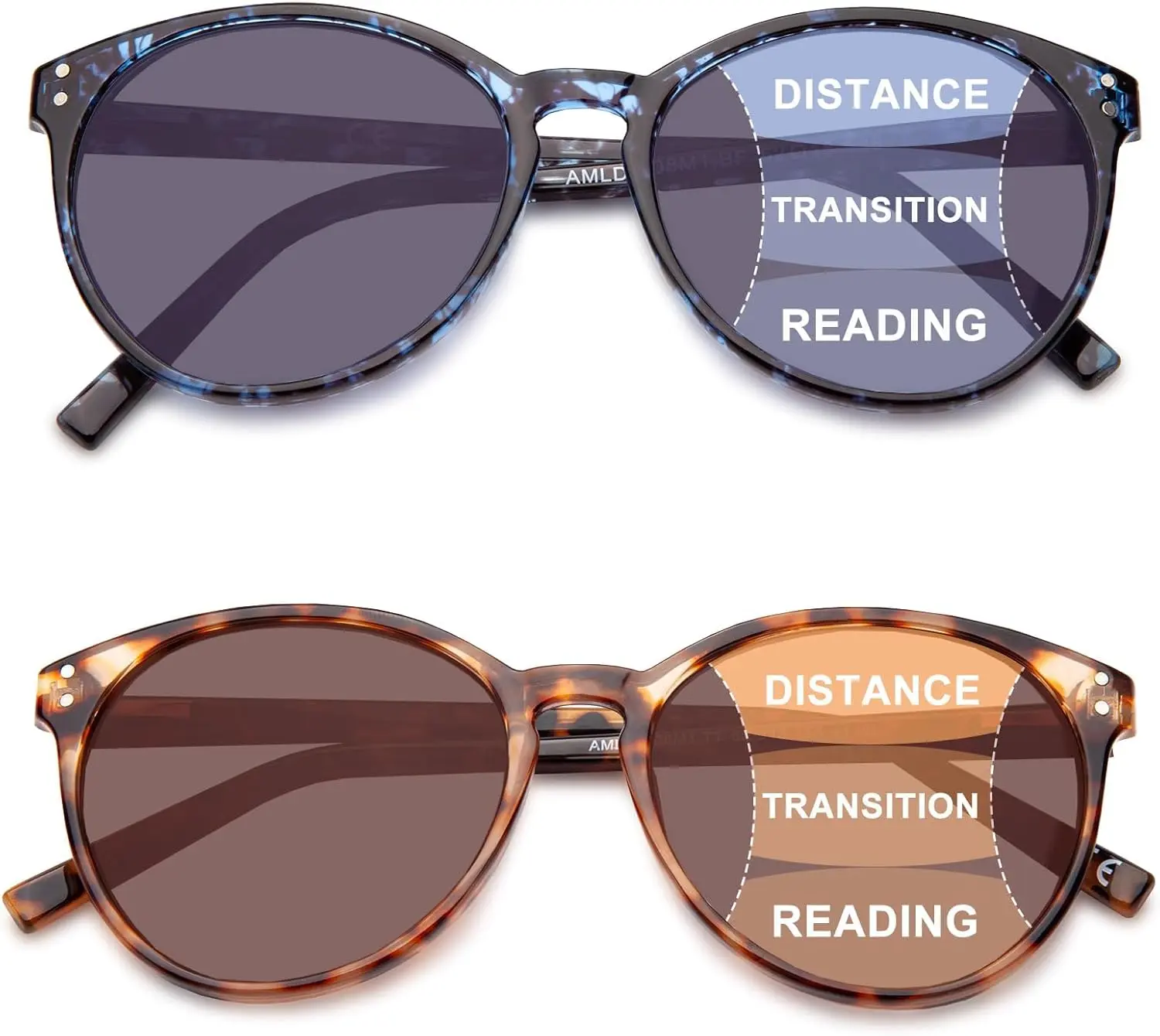 2-Pack Women's Classic UV Blocking Sunglasses, Progressive No-Line Multifocal Sun Readers with Blue Light Filter