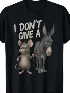 A227 Funny Sarcastic Rat & Donkey Meme T-Shirt I Don't Give A Graphic Tee with Donkey Rat Characters Soft Breathable Shirt for Men Women Casual Meme Tee